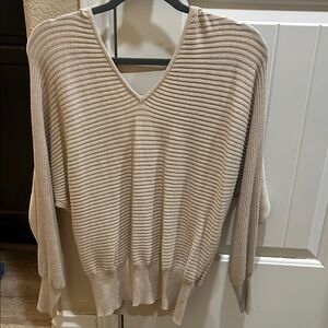 Hippie Rose V-Neck Ribbed Sweater - Beige